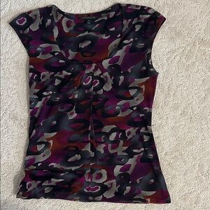Classiques Entier Purple, Black & Olive Geometric Print Cap Sleeve Top